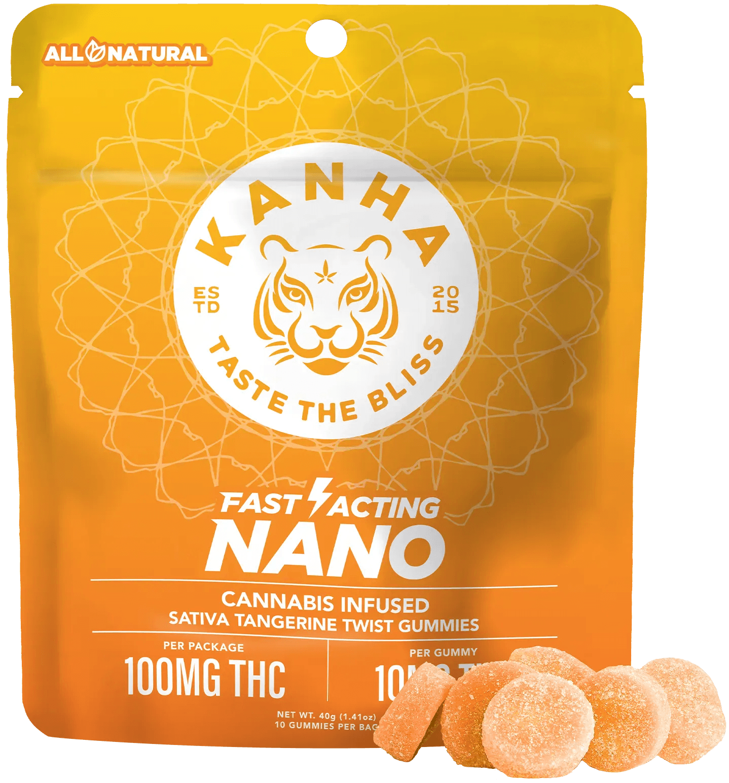กัมมี่ KANHA NANO Tangerine Twist แพ็ค 10 ชิ้น ปริมาณ THC รวม 100 มก.